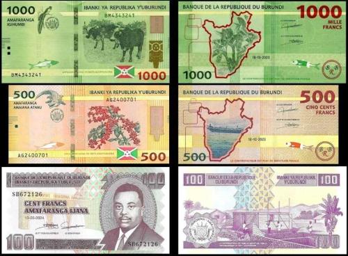 BURUNDİ 100-500-1000 FRANC 3 lü SET, ÇİL, ESKİ YABANCI KAĞIT PARA