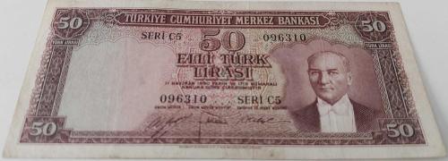 5.EMİSYON 1.TERTİP 50 TÜRK LİRASI SERİ C5 096310 SERİ NUMARALI KAĞIT PARA NATÜREL ÇOK ÇOK TEMİZ 2025 KATALOK DEĞERİ;1.250 DOLAR EN NADİRİ