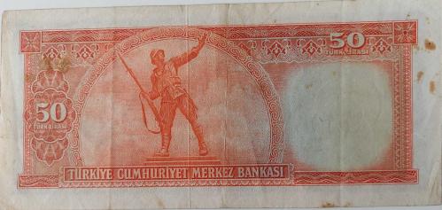 5.EMİSYON 2.TERTİP 50 TÜRK LİRASI SERİ M7 001253 SERİ NUMARALI KAĞIT PARA EN NADİRİ NATÜREL KONDİSYONUNDAKİ KATALOK DEĞERİ;1200 DOLAR ÇOK NADİR
