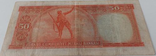 5.EMİSYON 2.TERTİP 50 TÜRK LİRASI SERİ M9 002593 SERİ NUMARALI KAĞIT PARA EN NADİRİ NATÜREL KONDİSYONUNDAKİ KATALOK DEĞERİ;1300 DOLAR ÇOK NADİR