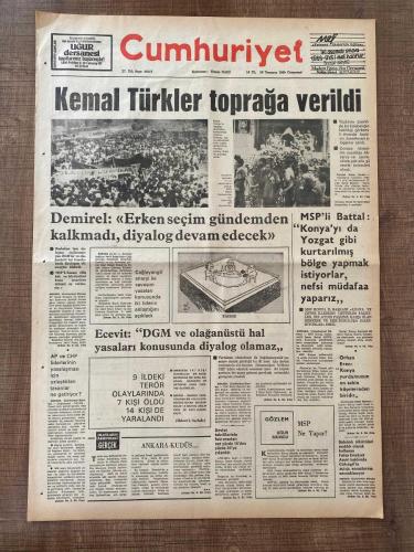 CUMHURİYET - DİSK BAŞKANI KEMAL TÜRKLER CİNAYETİ GAZETELERİ