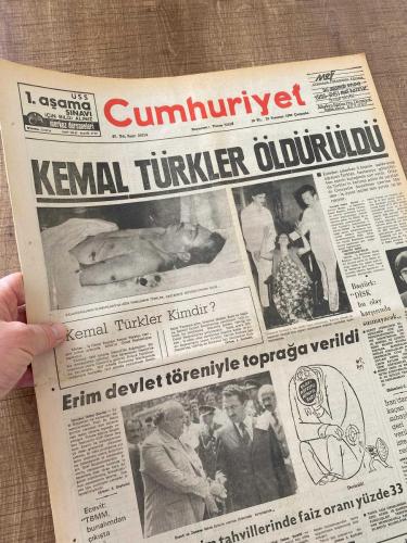 CUMHURİYET - DİSK BAŞKANI KEMAL TÜRKLER CİNAYETİ GAZETELERİ