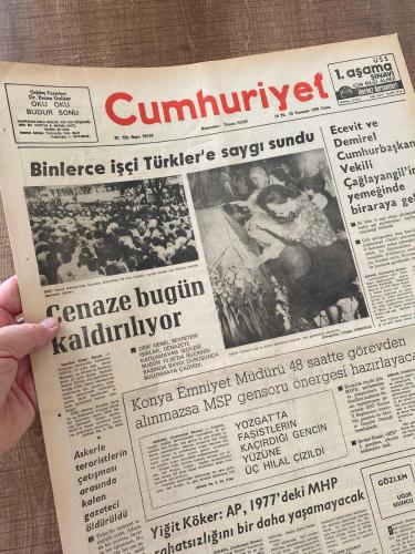 CUMHURİYET - DİSK BAŞKANI KEMAL TÜRKLER CİNAYETİ GAZETELERİ