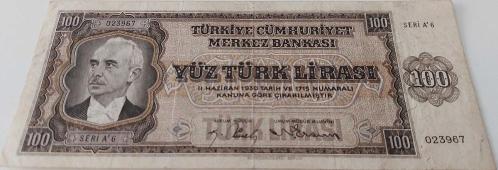 3.EMİSYON 1.TERTİP 100 YÜZ TÜRK LİRASI SERİ A6 023967 NATÜREL KAĞIT PARA EN NADİRİ
