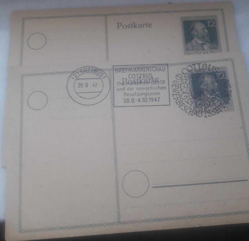 LOT.2 » 1947 ALMANYA BRİEFMARKEN SCHAU COTTBUS POSTKARTE 2 ADET