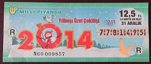 MİLLİ PİYANGO 31 ARALIK 2013 YILBAŞI ÖZEL ÇEKİLİŞİ ÇEYREK BİLET (R)  NOT KAT İZİ VAR