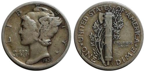ABD 1936 Yılı 10 Cent Mercury ÇÇT