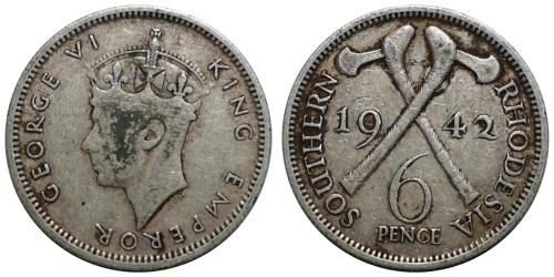 Güney Rodezya (Zimbabve) 1942 Yılı 6 Pence ÇÇT