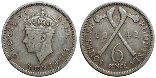 Güney Rodezya (Zimbabve) 1942 Yılı 6 Pence ÇÇT (+)