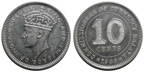 Malaya 1939 Yılı 10 Cent ÇİL