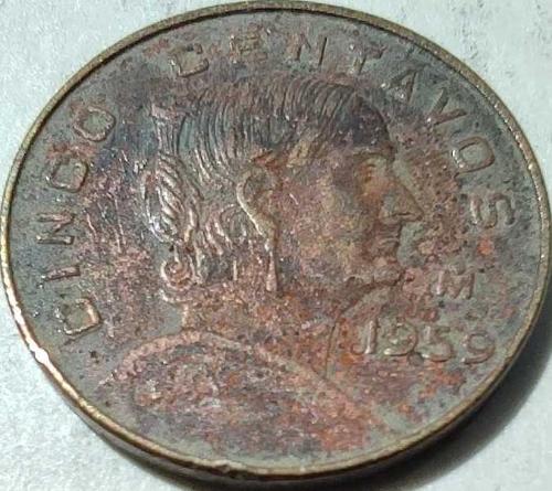 Meksika 1959 5 Centavos Josefa Ortiz de Dominguez Portreli Pirinç