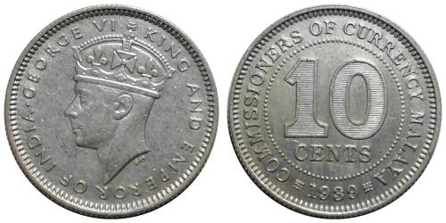 Malaya 1939 Yılı 10 Cent ÇİL