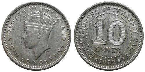 Malaya 1939 Yılı 10 Cent ÇİL