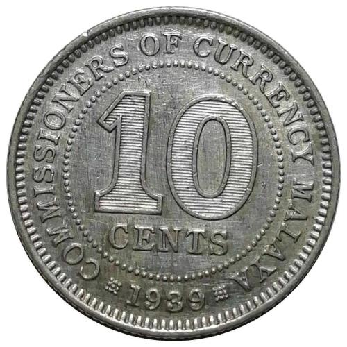 Malaya 1939 Yılı 10 Cent ÇİL
