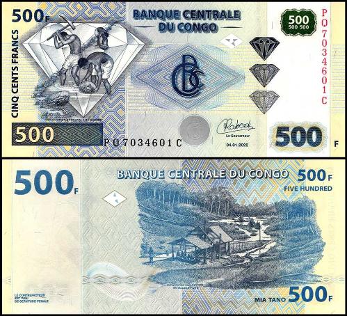 KONGO 50-100-200-500 FRANC 2022, 4 LÜ SET, YABANCI KAĞIT PARA 