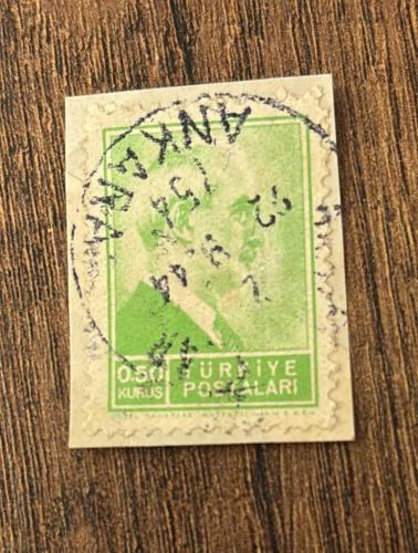 Türk Pulu - Turkish Stamp - Mektup Zarfından Kesilmiş / Postadan Geçmiş Pul Filateli - ANKARA DAMGALI - İSMET İNÖNÜ TEMALI PUL, 0.50 KURUŞ - Türkiye Cumhuriyeti - NOSTALJİK DOĞUM GÜNÜ HEDİYESİ