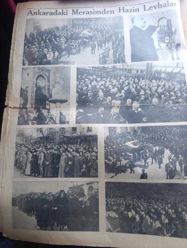 Tan Gazetesi - Turkish Newspaper - 22 İkinciteşrin (Kasım) 1938 - Atamız ebedi medfeninde - ulu önder Atatürk'ün cenazesi Ankara'da görülmemiş muazzam merasimle kaldırıldı - Reisicumhur İsmet İnönü tarihi bir beyanname neşretti - Atatürk'ün Mukaddes tabutunu hıçkıra hıçkıra götüren mebuslar Fotoğrafı - İsmet İnönü diyor ki milletimizin fedakar hadimi eşsiz Atatürk millet sana minnettardır - İstanbul dün Şefin Aziz hatırası önünde tek kalp halinde ağladı Fotoğrafı - gidiyor şiiri yazan Orhan Seyfi Orhon - onu ebediyete yolculamaya gelen kıymetli çocukları ve Sakarya kızları Fotoğrafı - değmez bu dünya yazan Burhan Felek - Atatürk'ü Dünya böyle gördü fotoğraflar - Atatürk için yazılan şiirler - Atatürk'ün cenaze merasimi yarından itibaren Melek sinemasında - Ankara'daki merasimden hazin levhalar fotoğraflar - İngiltere Yahudiler için yer arıyor - Frankistler ilerlediklerini bildiriyorlar - Yezidin kızı yazan Refik Halid Yazı Dizisi - denizin çağrışı yazan halikarnas balıkçısı-10 Kasım