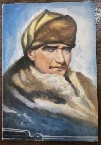 Atatürk eski çizim baskı kartpostal