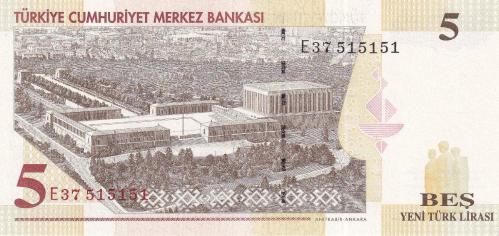 Türkiye 8.Emisyon 5 Yeni Türk Lirası E37 515151 Niğde Plaka Yerli Kağıt Para ÇİL Koleksiyon Para