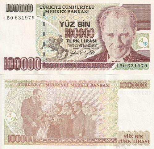 Türkiye 7.emisyon 100,000 Türk Lirası I Harfi Yerli Kağıt Para Çil (Unc) Koleksiyon Para