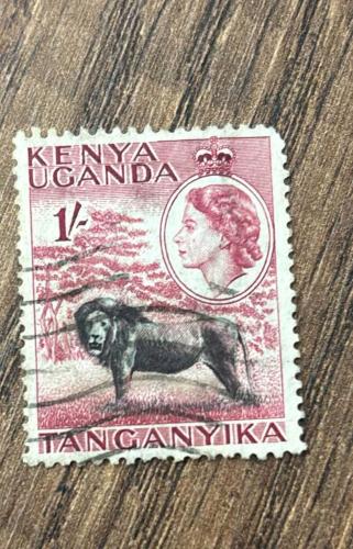 Kenya - Uganda - Tanzanya Pulu - Kenya - Uganda -Tanganyika Stamp -Postadan Geçmiş Pul Filateli - Damgalı -  Kraliçe II. Elizabeth'in Ziyareti - Aslan temalı pul , 1 PARA - YABANCI PULLAR -NOSTALJİK DOĞUM GÜNÜ HEDİYESİ