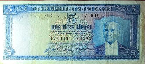 5.Emisyon 1. Tertip 5 Lira  ( İngiltere Baskı)