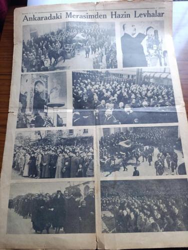 Tan Gazetesi - Turkish Newspaper - 22 İkinciteşrin (Kasım) 1938 - Atamız ebedi medfeninde - ulu önder Atatürk'ün cenazesi Ankara'da görülmemiş muazzam merasimle kaldırıldı - Reisicumhur İsmet İnönü tarihi bir beyanname neşretti - Atatürk'ün Mukaddes tabutunu hıçkıra hıçkıra götüren mebuslar Fotoğrafı - İsmet İnönü diyor ki milletimizin fedakar hadimi eşsiz Atatürk millet sana minnettardır - İstanbul dün Şefin Aziz hatırası önünde tek kalp halinde ağladı Fotoğrafı - gidiyor şiiri yazan Orhan Seyfi Orhon - onu ebediyete yolculamaya gelen kıymetli çocukları ve Sakarya kızları Fotoğrafı - değmez bu dünya yazan Burhan Felek - Atatürk'ü Dünya böyle gördü fotoğraflar - Atatürk için yazılan şiirler -  Atatürk'ün cenaze merasimi yarından itibaren Melek sinemasında - Ankara'daki merasimden hazin levhalar fotoğraflar - İngiliz mareşali Atatürk'ün cenazesi için geliyor - Atam gitti şiiri yazan Hikmet Turhan Dağlıoğlu - Batan mavi güneş şiiri yazan H.Nadir Kızılok -10 Kasım 1938