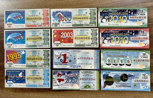 LOT.3 » 1990-2000 TC Milli piyango 12 adet farklı biletler kolleksiyonluk