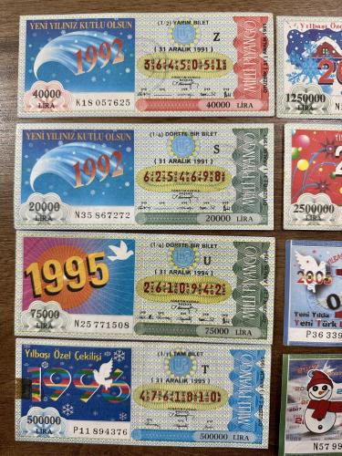 1990-2000 TC Milli piyango 12 adet farklı biletler kolleksiyonluk
