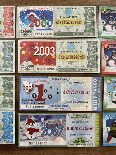 1990-2000 TC Milli piyango 12 adet farklı biletler kolleksiyonluk