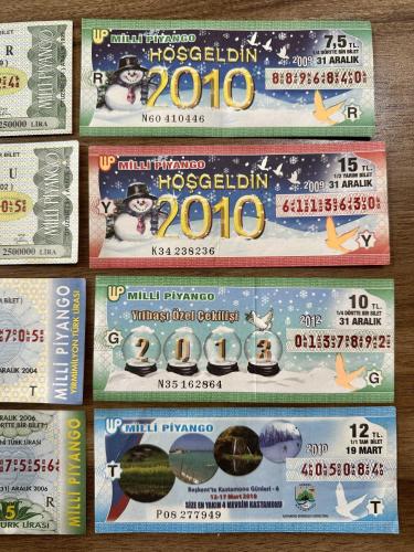 1990-2000 TC Milli piyango 12 adet farklı biletler kolleksiyonluk