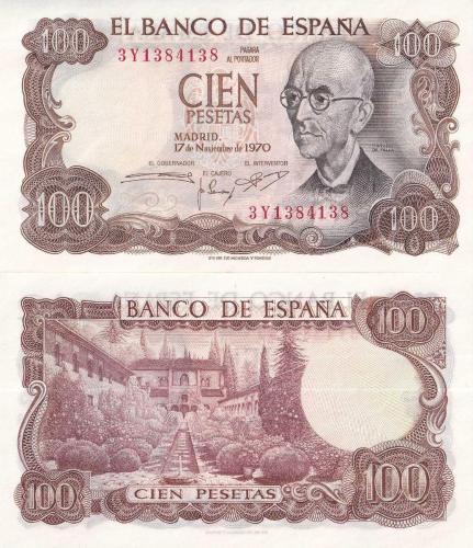 İspanya 1970 Yılı 100 Pesetas Yabancı Kağıt Para Çil ( UNC ) Koleksiyon Para