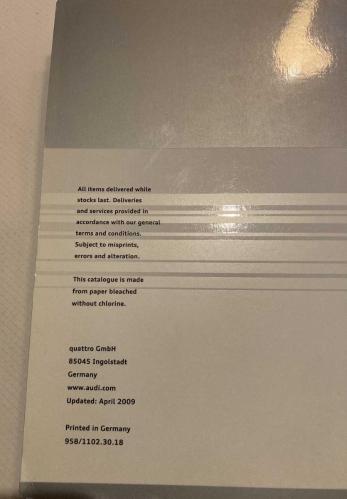 Model araba katalog kitap broşür Nisan 2009 Audi 96 sayfa hologramlı orijinal Almanya Basımı
