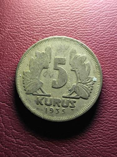 1935  Nikel 5 kuruş Madeni Para Nadir