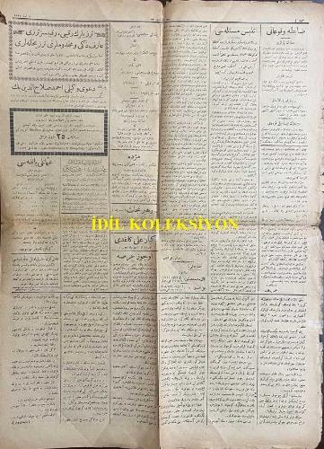 Osmanlıca Yeni Şark Gazetesi, Orijinal Dönem Basım, (Ottoman Newspaper) - 8 Temmuz 1922 - Sayı: 277 - Hicri: 12 Zilkade 1340 - Rumi: 8 Temmuz 1338 - Yunan Hükümeti Fevkalade Galeyan ve Heyecan İçinde Bulunan Halkı Teskine Uğraşıyor - Almanya'da Museviler Aleyhine Cereyanlar - Almanların Münevver Tabakası Mekülat ve Meşrubattan Başka Bir Şey Düşünmüyor. Bu Hal, Harp Zenginlerinin Rezilane Sefaheti ile Bariz Bir Tezat Teşkil Etmektedir. Efkar-ı Umumiye Rus Yahudileri ile Alman Yahudilerinin Birleşip Fransa'ya Karşı Yeni Bir Cihan Harbi Hazırladıklarına Kani Bulunmaktadır - Fransa Meclisinde Harp Mesuliyeti Müzakeresi: Komünist Mebusların Müphem İthamları ve Mösyö Poincaré'nin Siyaseti - Eski Alman Hanedan Saltanatları Memleketten Nasıl Tebit Edilmek İsteniyor? - Darüşşafakalıların Dünkü Muvaffakıyeti - Seyr-i Sefainin Bitmez, Tükenmez Seyyiatından