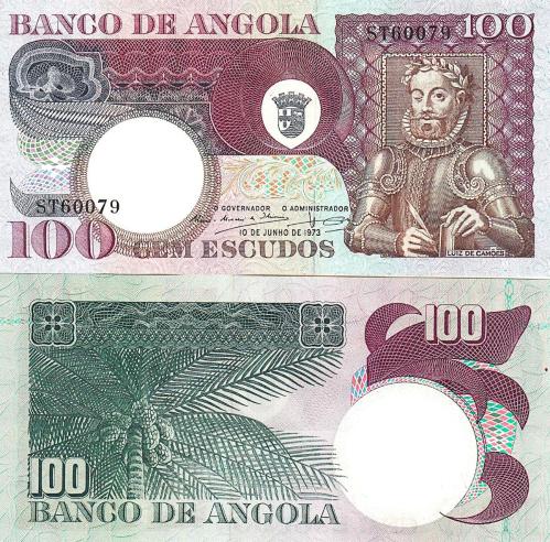 ANGOLA 100 ESCUDOS 1973, P#106, ÇİL, ESKİ YABANCI KAĞIT PARA