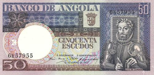 ANGOLA 50 ESCUDOS 1973, P#105, ÇİL, ESKİ YABANCI KAĞIT PARA