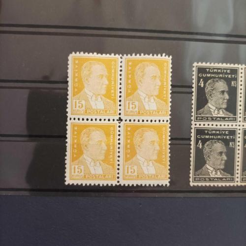 1944 ATATÜRK POSTA PULU MNH 15 KURUŞ  4 LÜ BLOK