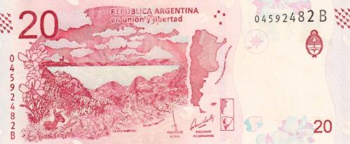 ARJANTİN 20 PESO 2017, P#361(1), ÇİL, ESKİ YABANCI KAĞIT PARA