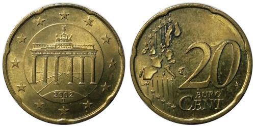 Almanya 2002 Yılı 20 Cent (Euro Cent) ÇİL