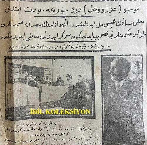 Osmanlıca Vakit Gazetesi, Orijinal Dönem Basım, (Ottoman Newspaper) - 20 Şubat 1926 - Sayı: 2926 - Hicri: 7 Şaban 1344 - Mösyö (Henry) de Jouvenel Dün Suriye'ye Avdet Etti. Muallak Mesailin Hepsi Halledilmişitir. İtilafnamenin Musaddak Suretleri Tarafeyn Hükümetlerince Tasvip Edildikten Sonra Beyrut'ta Teati Edilecektir - (Fotoğraf) Reis-i Cumhur (Gazi Mustafa Kemal Paşa) Hazretleri Suriye Komiserinin Ziyaretini Kabul Ettikten Sonra Köşklerinden Müfarakat Buyuruyorlar - (Fotoğraf) Henry de Jouvenel'in Ankara'da Alınan Son Resmi - Millet Meclisi'nde Maarif Kanunu Müzakere Edilirken - Kız Sanayi Mekteplerini Kapatmak Doğru mu? Türkiye'de Ancak Dört Tane Olan Bu Mektepler Mühim Bir İhtiyacımıza Cevap Veren Kıymetli Müesseselerdir - Mübadilleri Verilen Emlak Satılacak mı, Satılmayacak mı? Ankara Muhabirimiz Bu Mesele Hakkında Maliye, Dahiliye Vekaletlerinden, İskan Müdüriyet-i Umumiyesinden Aldığı İzahatı Bildirerek Son Vaziyeti Tespit Ediyor