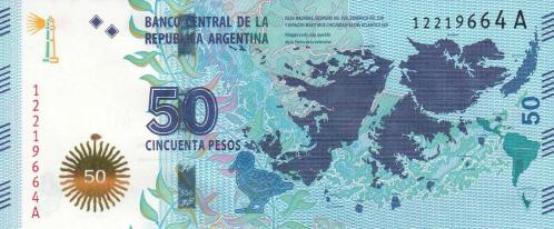 ARJANTİN 50 PESO 2015, P#362, ÇİL, ESKİ YABANCI KAĞIT PARA