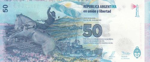 ARJANTİN 50 PESO 2015, P#362, ÇİL, ESKİ YABANCI KAĞIT PARA