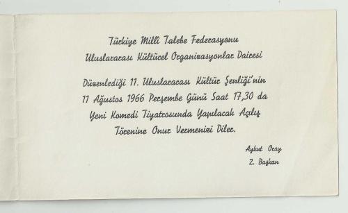 TÜRKİYE MİLLİ TALEBE FEDERASYONU XI.ULUSLARARASI KÜLTÜR ŞENLİĞİ DAVETİYESİ...