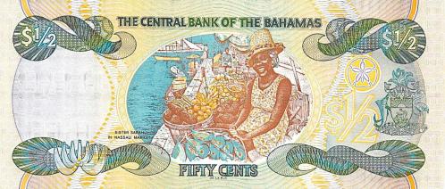 BAHAMA 50 CENT, 1/2 DOLAR, 2001, P#68, KRALİÇE, II. ELİZABETH, ÇİL, ESKİ YABANCI KAĞIT PARA