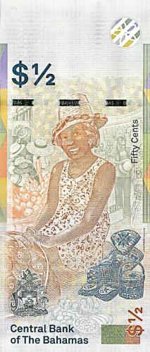 BAHAMA 50 CENT, 1/2 DOLAR, 2019, P#A77, ÇİL, KRALİÇE, II. ELİZABETH, ESKİ YABANCI KAĞIT PARA