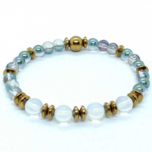 Özel Tasarım 8mm Opal ve 6 mm Termal Kuvars Taşlı Unisex Bileklik