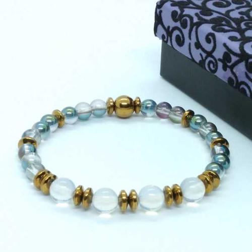 Özel Tasarım 8mm Opal ve 6 mm Termal Kuvars Taşlı Unisex Bileklik