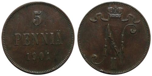 Finlandiya 1901 Yılı 5 Pennia ÇÇT (+)