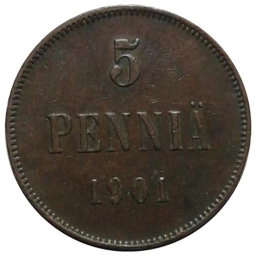 Finlandiya 1901 Yılı 5 Pennia ÇÇT (+)
